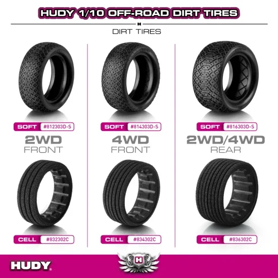 Hudy 1:10 Off-Road Tire 2WD/4WD Rear Dirt - 303 - Soft (2) &mdash; image 2 of 2