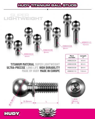 HUDY TITAN BALL STUD D 4.9 / L 6 / S 3.5 / 2mm HEX (2) &mdash; image 2 of 2