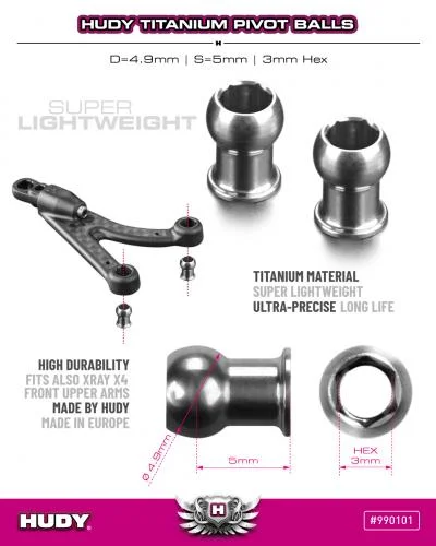 HUDY TITAN PIVOT BALL D 4.9 / S 5 / 3mm HEX (2) &mdash; image 2 of 2