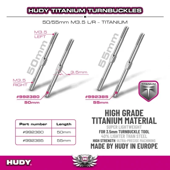 Hudy Titanium Adjustable Turnbuckle 50mm M3.5 L/R (2) — image 2 of 2