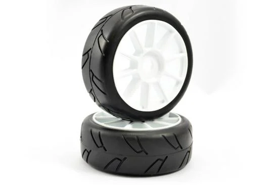 Fastrax 1:8 Buggy Cut Slick Tyres Mounted on White Split Spoke Wheels (2) — image 2 of 4