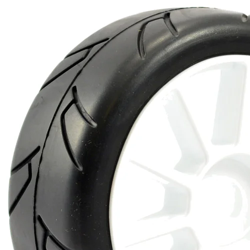 Fastrax 1:8 Buggy Cut Slick Tyres Mounted on White Split Spoke Wheels (2) — image 1 of 4