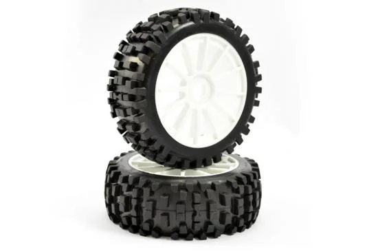 Fastrax Rock Block 1:8 Buggy Tyres Pre Mounted on White 12 Spoke Wheels (2) — image 2 of 4