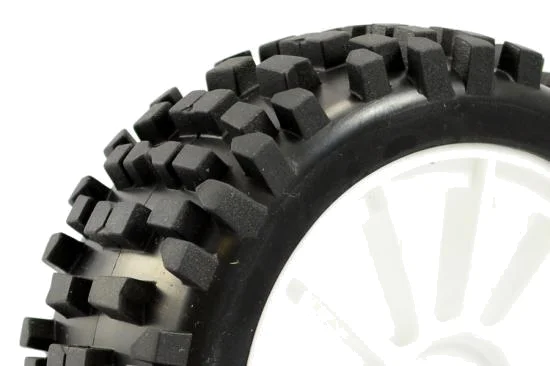 Fastrax Rock Block 1:8 Buggy Tyres Pre Mounted on White 12 Spoke Wheels (2) — image 3 of 4