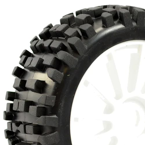 Fastrax Rock Block 1:8 Buggy Tyres Pre Mounted on White 12 Spoke Wheels (2) — image 1 of 4