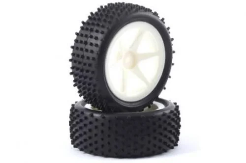 Fastrax 1:10 LP Stub Front Buggy Tyres Pre Mounted on White 12mm Hex Spoked Wheels (2) — image 1 of 2