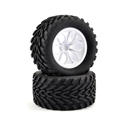 Fastrax 1:10 Mega-V Truck Tyres Mounted On 12 Spoke White 12mm Hex Wheels (2) — image 1 of 3