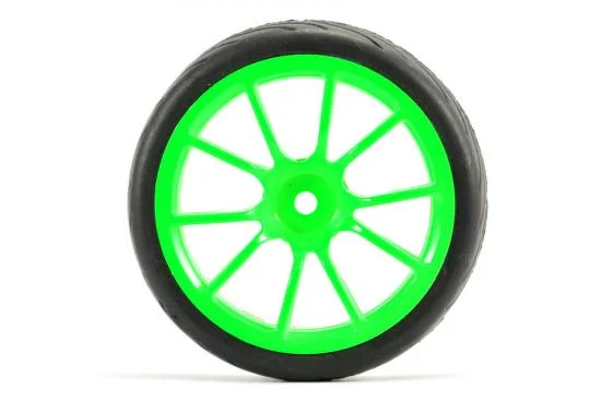 Fastrax 1:10 Street Treaded Tyres on 10 Spoke Neon Green Wheels (4) &mdash; image 4 of 7