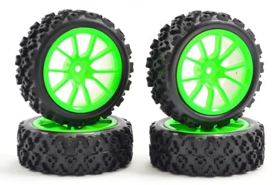 Fastrax 1:10 Rally Tyres on 10 Spoke Green Wheels (4) — image 2 of 5
