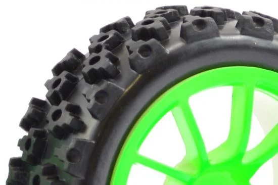 Fastrax 1:10 Rally Tyres on 10 Spoke Green Wheels (4) — image 3 of 5