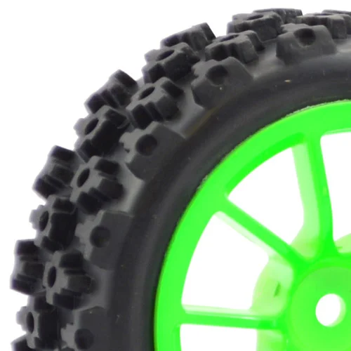 Fastrax 1:10 Rally Tyres on 10 Spoke Green Wheels (4) — image 1 of 5