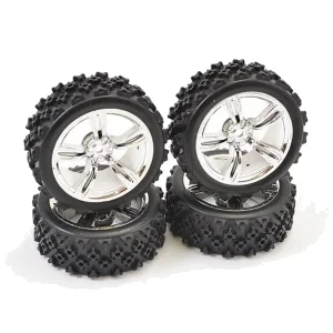 Rally Block Tyres Pre Glued on 1:10 Touring Car Chrome Wheels (4)