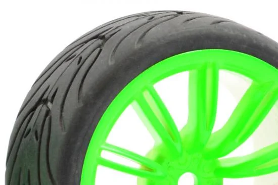 Fastrax 1:10 Street Treaded Tyres on 20 Spoke Neon Green Wheels (4) — image 3 of 5