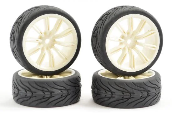 Fastrax 1:10 Street Treaded Tyres on 20 Spoke White Wheels (4) — image 1 of 5
