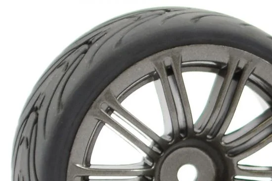 Fastrax 1:10 Street Treaded Tyres on 20 Spoke Gun Metal Wheels (4) — image 3 of 5