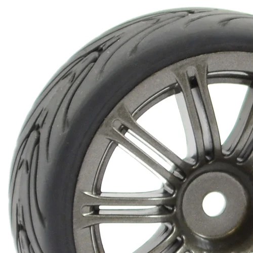 Fastrax 1:10 Street Treaded Tyres on 20 Spoke Gun Metal Wheels (4) — image 2 of 5