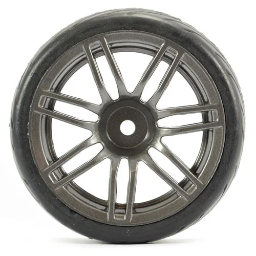 Fastrax 1:10 Street Treaded Tyres on 14 Spoke Gun Metal Wheels (4) — image 2 of 7