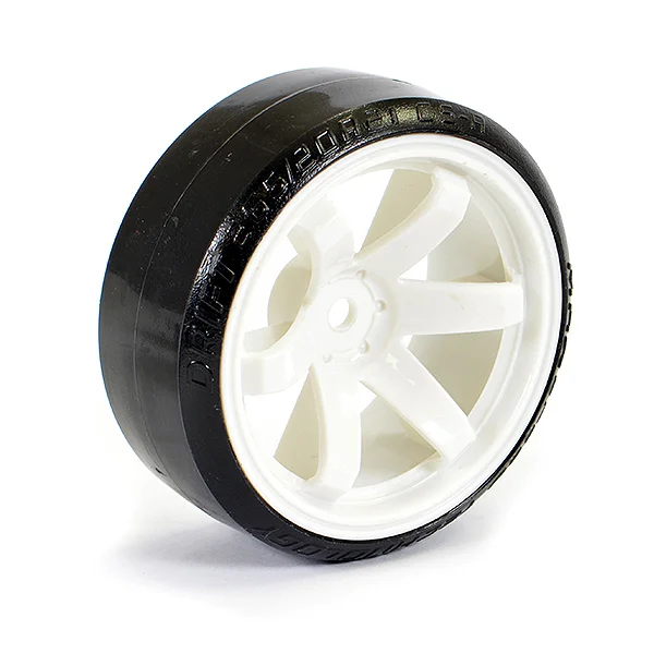 Fastrax 1:10 Street Drift Tyres Pre Mounted on 6-Spoke White Wheels 12mm hex (6mm Offset) (4)