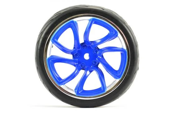 Fastrax 1:10 Street Treaded Tyres on Tri-5 Blue/Chrome Wheels (4) — image 4 of 6