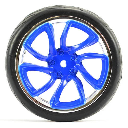 Fastrax 1:10 Street Treaded Tyres on Tri-5 Blue/Chrome Wheels (4) — image 2 of 6