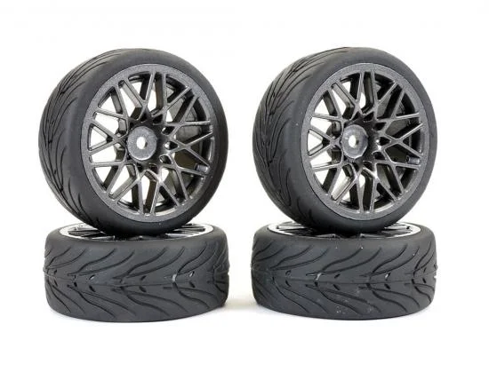 Fastrax 1:10 Street Treaded Tyres on Star Gun Metal Wheels (4) — image 1 of 6