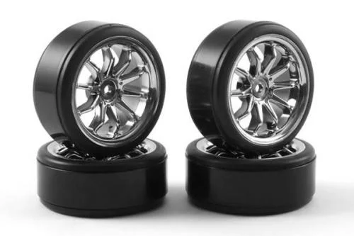 Touring Car Chrome Wheel Set - Drift Tyres (4) — image 1 of 5