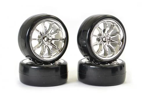 Fastrax 1:10 Drift Tyres on Chrome 10 Spoke Wheels (4) — image 1 of 2