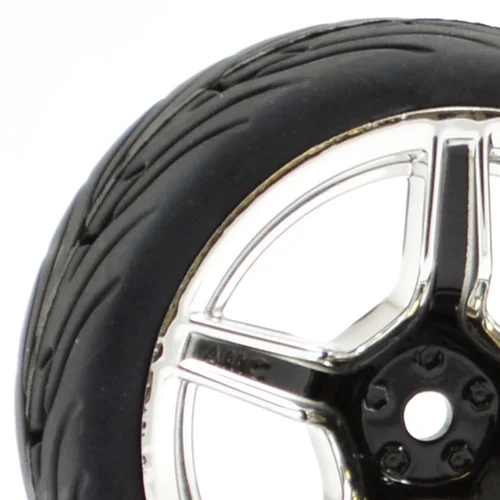 Fastrax 1:10 Street Tread Tyres on 5 Spoke Black/Chrome Wheels (4) — image 1 of 5