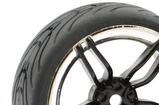 Fastrax 1:10 Street Tread Tyres on 10 Spoke Black/Chrome Wheels (4) — image 3 of 5