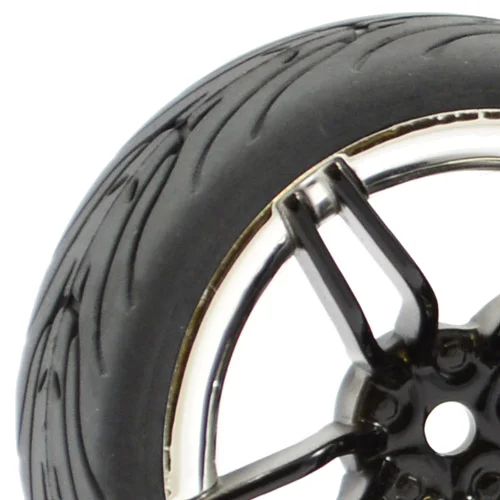 Fastrax 1:10 Street Tread Tyres on 10 Spoke Black/Chrome Wheels (4) — image 1 of 5