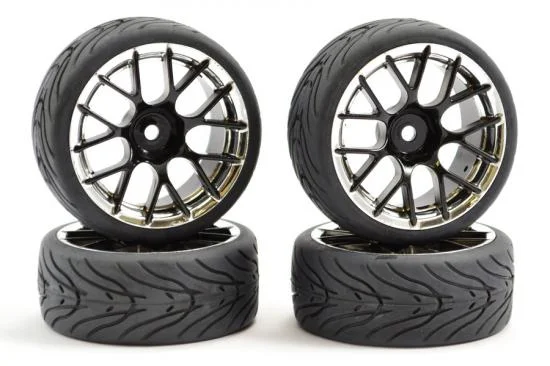 Fastrax 1:10 Street Tread Tyres Mounted on 14 Spoke Black/Chrome Wheels (4) — image 2 of 5