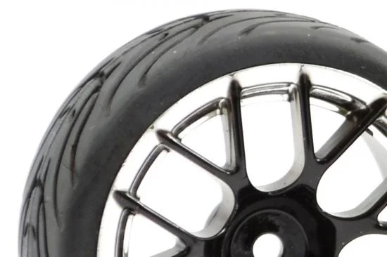 Fastrax 1:10 Street Tread Tyres Mounted on 14 Spoke Black/Chrome Wheels (4) — image 3 of 5