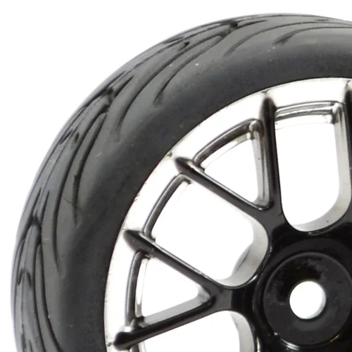 Fastrax 1:10 Street Tread Tyres Mounted on 14 Spoke Black/Chrome Wheels (4) — image 1 of 5