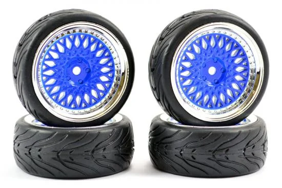 Fastrax 1:10 Street Tread Tyres on Classic Blue/Chrome Wheels (4) — image 2 of 6