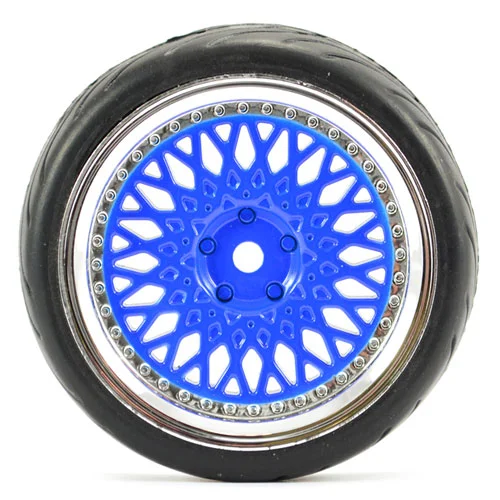Fastrax 1:10 Street Tread Tyres on Classic Blue/Chrome Wheels (4) — image 1 of 6