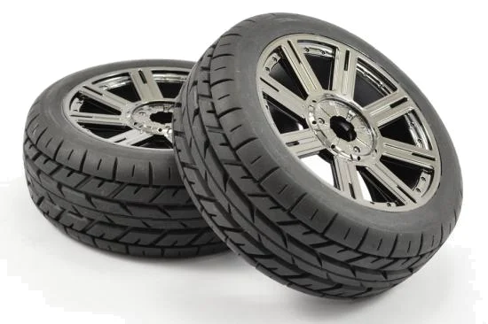 Fastrax 1:8 Eagle Road Tread Tyres Mounted on Black Chrome Wheels (2) &mdash; image 2 of 5