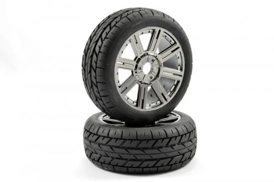 Fastrax 1:8 Eagle Road Tread Tyres Mounted on Black Chrome Wheels (2) &mdash; image 3 of 5