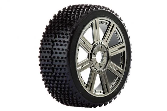 Fastrax 1:8 Cuboid Tyres Mounted on Black Chrome Wheels (2) — image 2 of 4