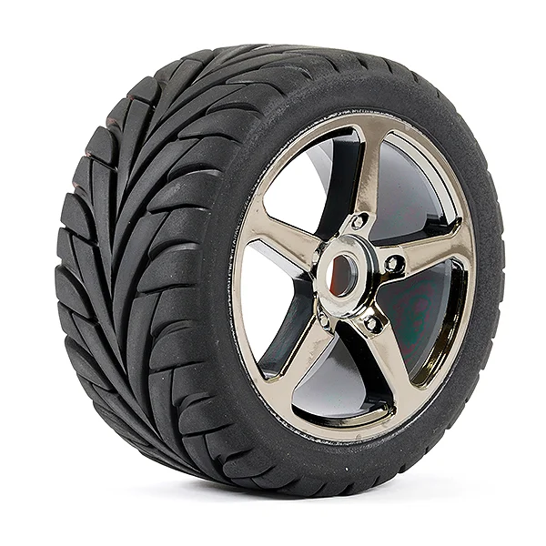 Fastrax 1:8 Truggy Eagle Tyres Mounted on 5 Spoke Black Chrome Zero Offset Wheels (2) — image 1 of 2