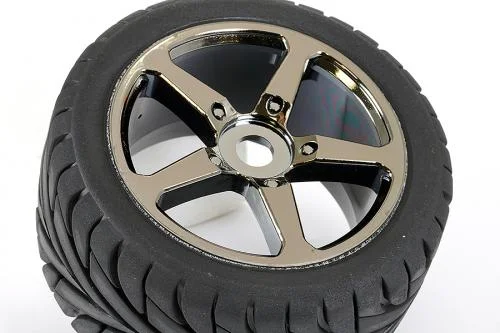 Fastrax 1:8 Truggy Eagle Tyres Mounted on 5 Spoke Black Chrome Zero Offset Wheels (2) — image 2 of 2