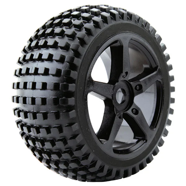 Fastrax 1:8 Truggy Rock Tyres Mounted on 5 Spoke Black Zero Offset Wheels (2) — image 1 of 4