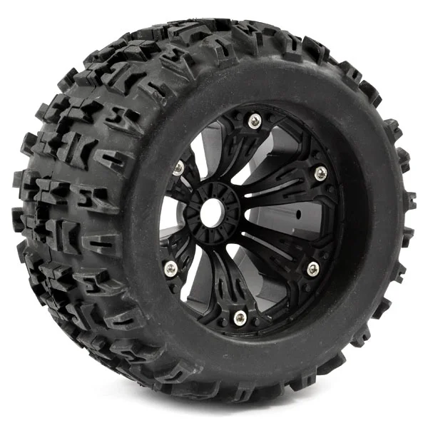 Fastrax Jigsaw 1:8 MT Tyres Mounted on Spoked Black Half Inch Offset Wheels (2)