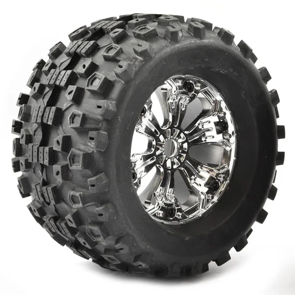 Fastrax Stinger 1:8 MT Tyres Mounted on Spoked Chrome Half Inch Offset Wheels (2)