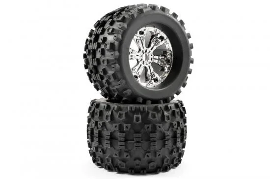 Fastrax Stinger 1:8 MT Tyres Mounted on Spoked Chrome Half Inch Offset Wheels (2) — image 2 of 4