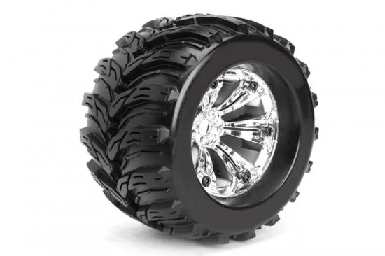 Fastrax Arrow 1:8 MT Tyres Mounted on Spoked Chrome Half Inch Offset Wheels (2) — image 3 of 4