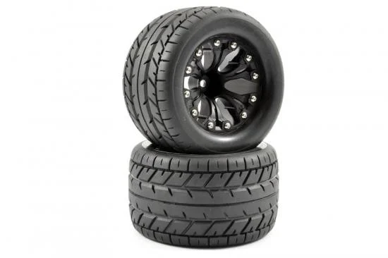 Fastrax 1:10 MT Eagle Mounted on 6-Spoke Black 12mm Hex 1/2 Inch Offset Wheels (1 Pair) — image 3 of 4