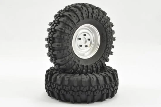 Fastrax 118mm OD Crawler Swamper Tyres on 1.9 Scale Silver Wheels (2) — image 3 of 4