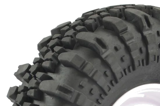 Fastrax 118mm OD Crawler Swamper Tyres on 1.9 Scale White Wheels (2) — image 2 of 4