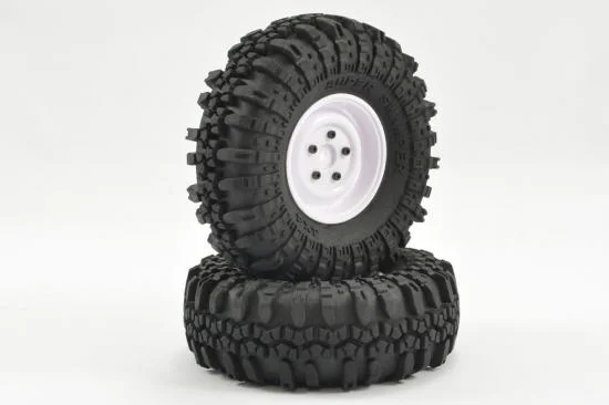 Fastrax 118mm OD Crawler Swamper Tyres on 1.9 Scale White Wheels (2) — image 3 of 4