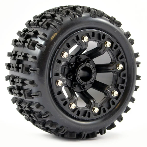 Fastrax 1:16 Jigsaw Tyres Mounted on Black 8SP 12mm Hex Wheels